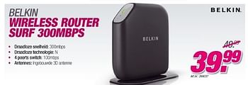 Promoties Belkin wireless router surf 300mbps - BELKIN - Geldig van 23/08/2011 tot 18/09/2011 bij Auva