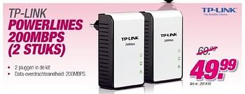 Promoties Tp-link powerlines 200mbps - TP-LINK - Geldig van 23/08/2011 tot 18/09/2011 bij Auva