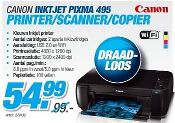 Promotions Canon inktjet pixma 495 printer-scanner-copier - Canon - Valide de 23/08/2011 à 18/09/2011 chez Auva