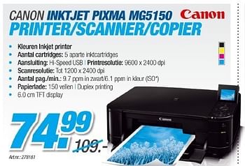 Promotions Canon inktjet pixma mg5050 printer-scanner-copier - Canon - Valide de 23/08/2011 à 18/09/2011 chez Auva