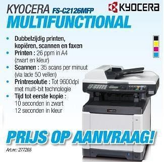 Promotions Kyocera fs-c2126mfp multifunctional - Kyocera - Valide de 23/08/2011 à 18/09/2011 chez Auva