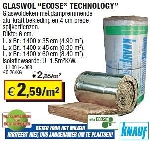 Promoties Glaswol ecose® technology - Knauf - Geldig van 24/08/2011 tot 04/09/2011 bij Hubo