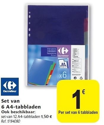 Promoties Set van 6 a4-tabbladen - Huismerk - Carrefour  - Geldig van 24/08/2011 tot 03/09/2011 bij Carrefour