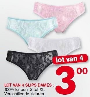 Promoties Lot van 4 slips dames - Huismerk - Trafic  - Geldig van 24/08/2011 tot 30/08/2011 bij Trafic