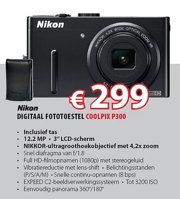 Promoties Digitaal fototoestel coolpix p300 - Nikon - Geldig van 28/08/2011 tot 30/09/2011 bij Top Camera
