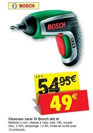 Promotions Visseuse sans fil bosch ixo iv - Bosch - Valide de 31/08/2011 à 26/09/2011 chez BricoPlanit