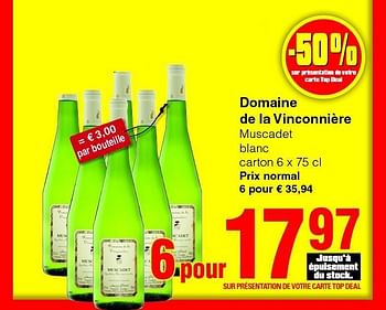 Promotions Domaine de la vinconnière - Vins blancs - Valide de 01/09/2011 à 14/09/2011 chez Spar (Colruytgroup)