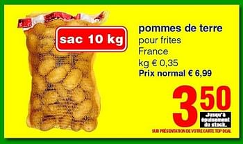 Promotions Pommes de terre pour frites france - Produit Maison - Spar Retail - Valide de 01/09/2011 à 14/09/2011 chez Spar (Colruytgroup)