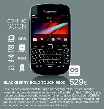 Promoties Blackberry bold touch 9900 - Blackberry - Geldig van 01/09/2011 tot 30/09/2011 bij ALLO Telecom