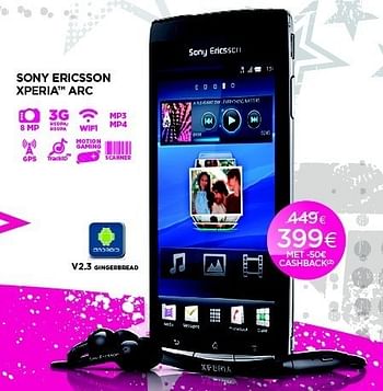 Promoties Sony ericsson xperia arc - Sony Ericsson - Geldig van 01/09/2011 tot 30/09/2011 bij ALLO Telecom