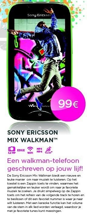 Promoties Sony ericsson mix walkman - Sony Ericsson - Geldig van 01/09/2011 tot 30/09/2011 bij ALLO Telecom