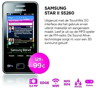 Promoties Samsung star ii s5260 - Samsung - Geldig van 01/09/2011 tot 30/09/2011 bij ALLO Telecom