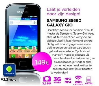 Promoties Samsung s5660 galaxy gio - Samsung - Geldig van 01/09/2011 tot 30/09/2011 bij ALLO Telecom