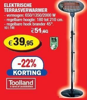 Promoties Elektrische terrasverwarmer - Toolland - Geldig van 07/09/2011 tot 25/09/2011 bij Hubo