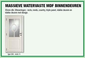 Promoties Massieve watervaste mdf binnendeuren - Huismerk - Cevo - Geldig van 08/09/2011 tot 21/09/2011 bij Cevo Market