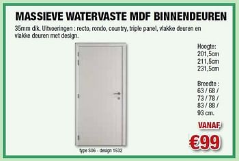 Promoties Massieve watervaste mdf binnendeuren - Huismerk - Cevo - Geldig van 08/09/2011 tot 21/09/2011 bij Cevo Market