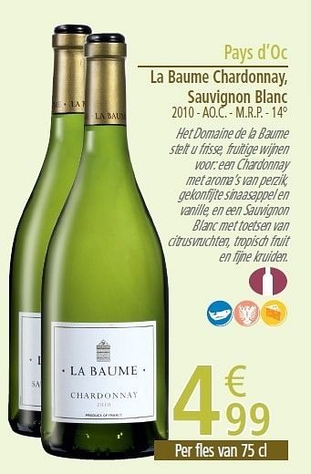 Promoties La baume chardonnay, sauvignon blanc - Witte wijnen - Geldig van 14/09/2011 tot 11/10/2011 bij Match