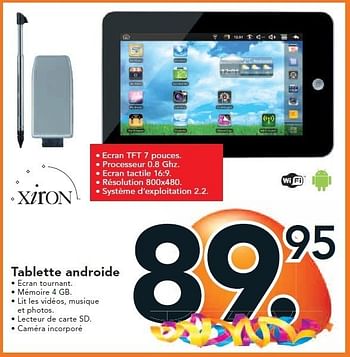 Promoties Tablette androide - Xiron - Geldig van 26/09/2011 tot 09/10/2011 bij Blokker