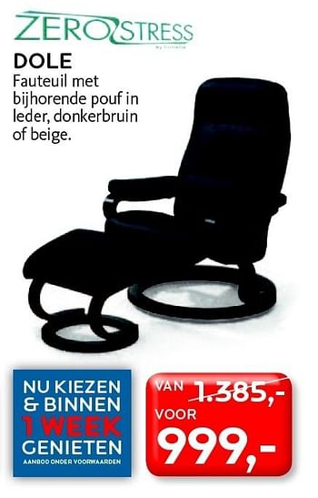 Promotions Dole fauteuil met bijhorende pouf in leder, donkerbruin - Zero Stress - Valide de 01/10/2011 à 30/10/2011 chez Meubelen Gova