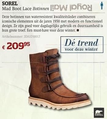 Promoties Mad boot lace botinnen - Sorel - Geldig van 11/10/2011 tot 06/11/2011 bij A.S.Adventure