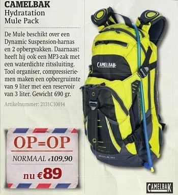 Promoties Hydratation mule pack - Camelbak - Geldig van 11/10/2011 tot 06/11/2011 bij A.S.Adventure