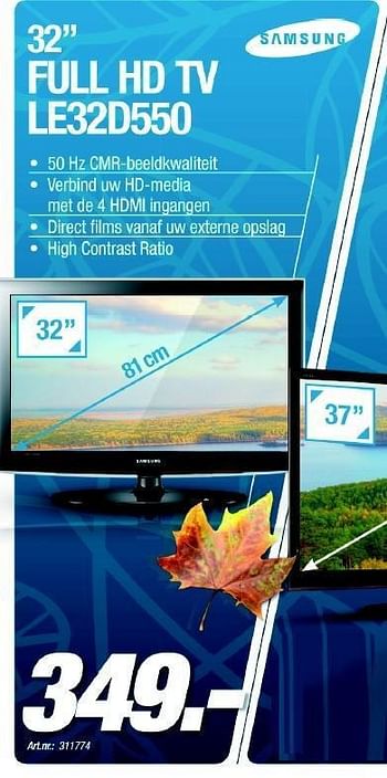 Promoties Samsung full hd tv le32d550 - Samsung - Geldig van 13/10/2011 tot 27/10/2011 bij Forcom