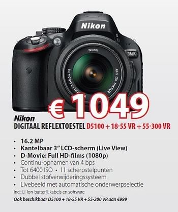 Promoties Digitaal reflextoestel d5100 - Nikon - Geldig van 24/10/2011 tot 25/11/2011 bij Top Camera
