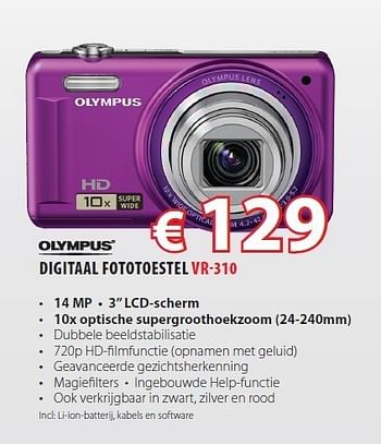 Promoties Digitaal fototoestel vr310 - Olympus - Geldig van 24/10/2011 tot 25/11/2011 bij Top Camera