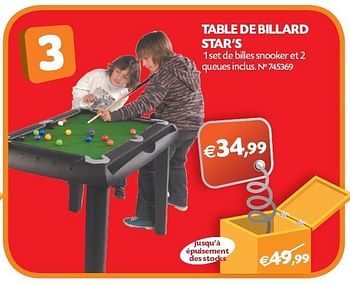 Promotions Table de billard star’s - Produit maison - Fun - Valide de 25/10/2011 à 30/10/2011 chez Fun