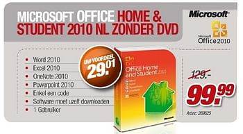 Promotions Microsoft office home & student 2010 nl zonder dvd - Microsoft - Valide de 26/10/2011 à 12/11/2011 chez Auva
