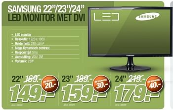 Promotions Samsung led monitor met dvi - Samsung - Valide de 26/10/2011 à 12/11/2011 chez Auva