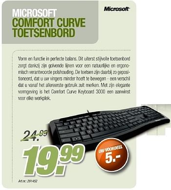Promotions Microsoft comfort curve toetsenbord - Microsoft - Valide de 26/10/2011 à 12/11/2011 chez Auva