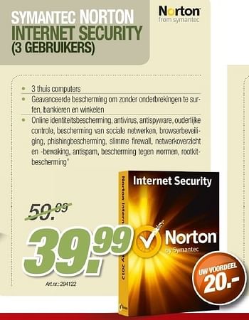 Promotions Norton symantec norton internet security - Norton - Valide de 26/10/2011 à 12/11/2011 chez Auva
