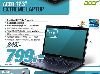 Promoties Acer extreme laptop - Acer - Geldig van 26/10/2011 tot 12/11/2011 bij PC Center