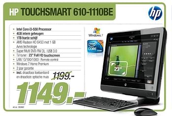 Promoties Hp touchsmart 610-1110be - HP - Geldig van 26/10/2011 tot 12/11/2011 bij PC Center