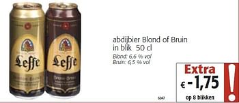 Promotions Abdijbier blond of bruin in blik - Leffe - Valide de 26/10/2011 à 08/11/2011 chez Colruyt