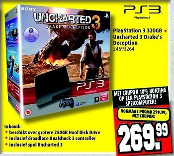Promoties Playstation 3 320gb uncharted 3 drake’s - Sony - Geldig van 29/10/2011 tot 20/11/2011 bij E-Plaza