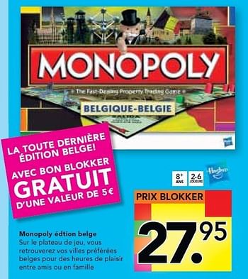 Promotions Monopoly édtion belge - Hasbro - Valide de 31/10/2011 à 31/12/2011 chez Blokker