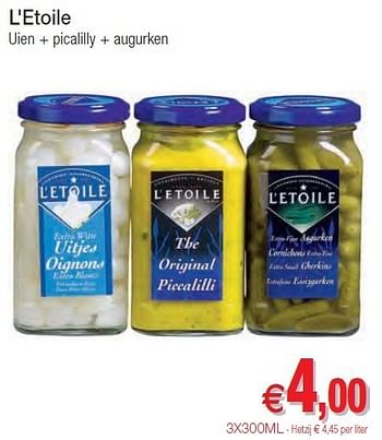 Promoties L etoile uien + picalilly + augurken - L'Etoile  - Geldig van 01/11/2011 tot 06/11/2011 bij Intermarche
