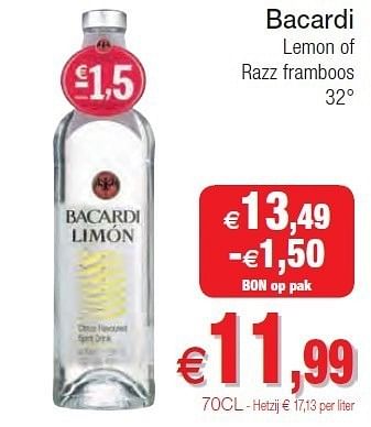 Promoties Bacardi lemon of razz framboos - Bacardi - Geldig van 01/11/2011 tot 06/11/2011 bij Intermarche