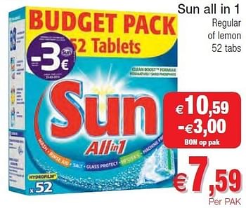 Promotions Sun all in 1 regular of lemon - Sun - Valide de 01/11/2011 à 06/11/2011 chez Intermarche