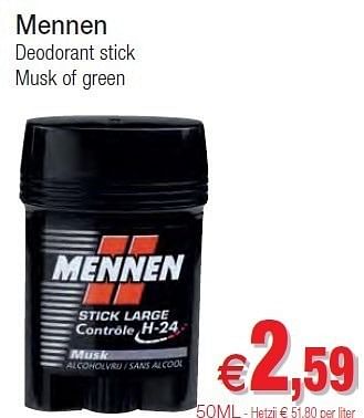 Promotions Mennen deodorant stick musk of green - Mennen - Valide de 01/11/2011 à 06/11/2011 chez Intermarche