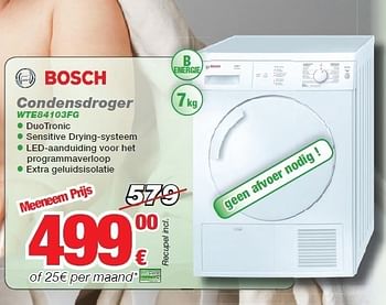 Promoties Condensdroger wte84103fg - Bosch - Geldig van 01/11/2011 tot 30/11/2011 bij ElectronicPartner