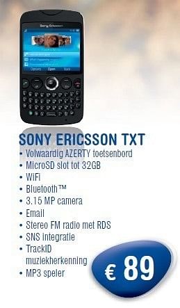 Promoties Sony ericsson txt - Sony Ericsson - Geldig van 01/11/2011 tot 30/11/2011 bij Belcompany
