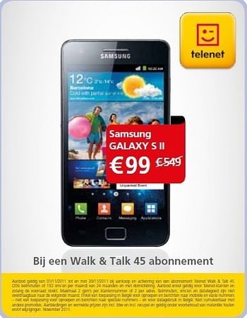 Promoties Samsung galaxy s ii - Samsung - Geldig van 01/11/2011 tot 30/11/2011 bij Belcompany