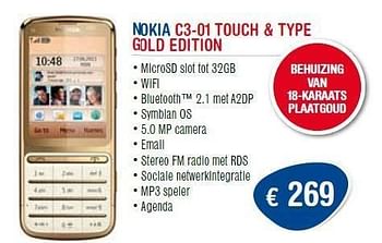 Promotions Nokia c3-01 touch & type gold edition - Nokia - Valide de 01/11/2011 à 30/11/2011 chez Belcompany