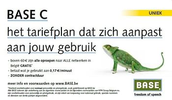 Promoties Het tariefplan dat zich aanpast aan jouw gebruik - Base - Geldig van 01/11/2011 tot 30/11/2011 bij Belcompany