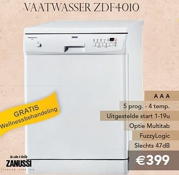 Promoties Vaatwasser zdf4010 - Zanussi - Geldig van 01/11/2011 tot 30/11/2011 bij ElectronicPartner