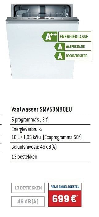 Promoties Vaatwasser smv53m80eu - Bosch - Geldig van 01/11/2011 tot 30/11/2011 bij IXINA