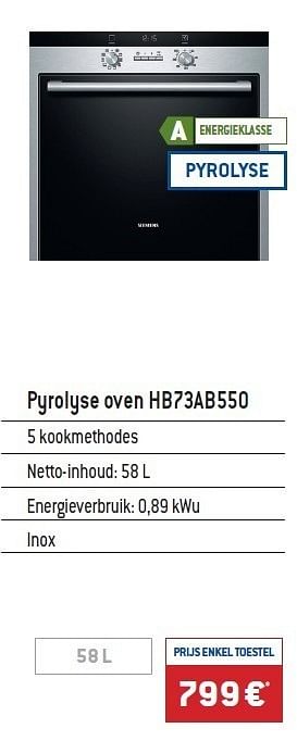 Promotions Pyrolyse oven hb73ab550 - Siemens - Valide de 01/11/2011 à 30/11/2011 chez IXINA